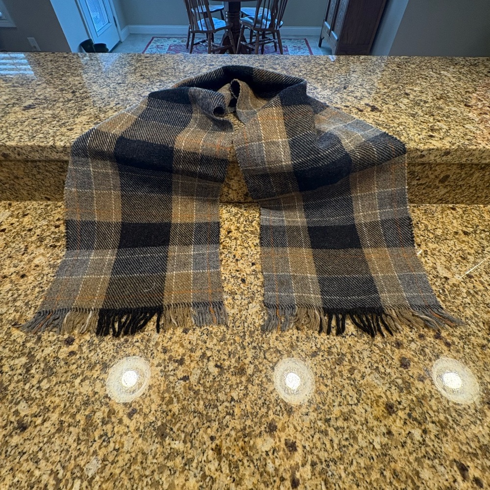 Vintage Cisco Men’s Shetland Wool Scotland Fringed Scarf Tan Gray